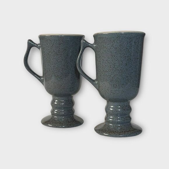 Vintage Hall Made in the USA 1273 Blue Speckled Irish Coffee Mugs Set of 2 - Picture 2 of 16